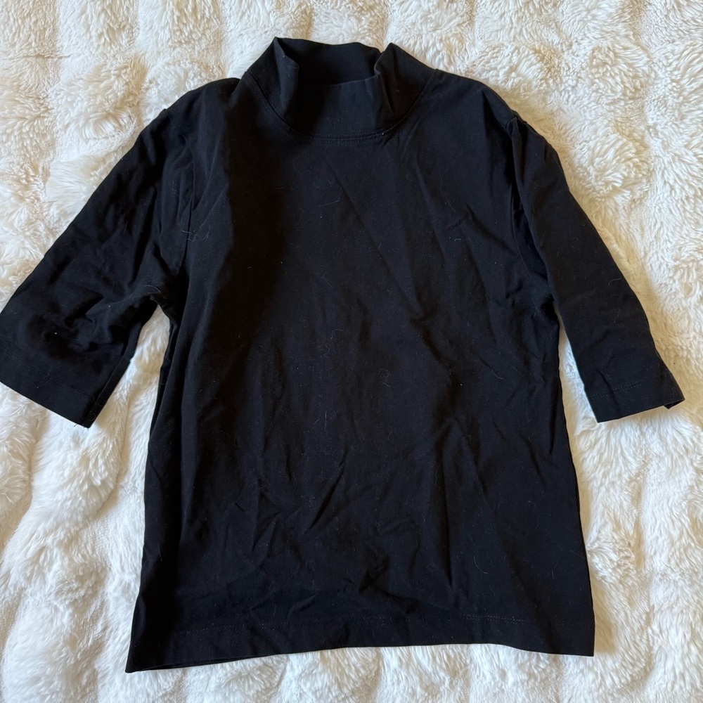 Zara Black Mock Neck 3/4 Sleeve Shirt